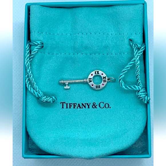 Tiffany & Co. Authentic 18k White Gold & Ruby Atlas Key Pendant NEW w/ Packaging - Picture 2 of 5